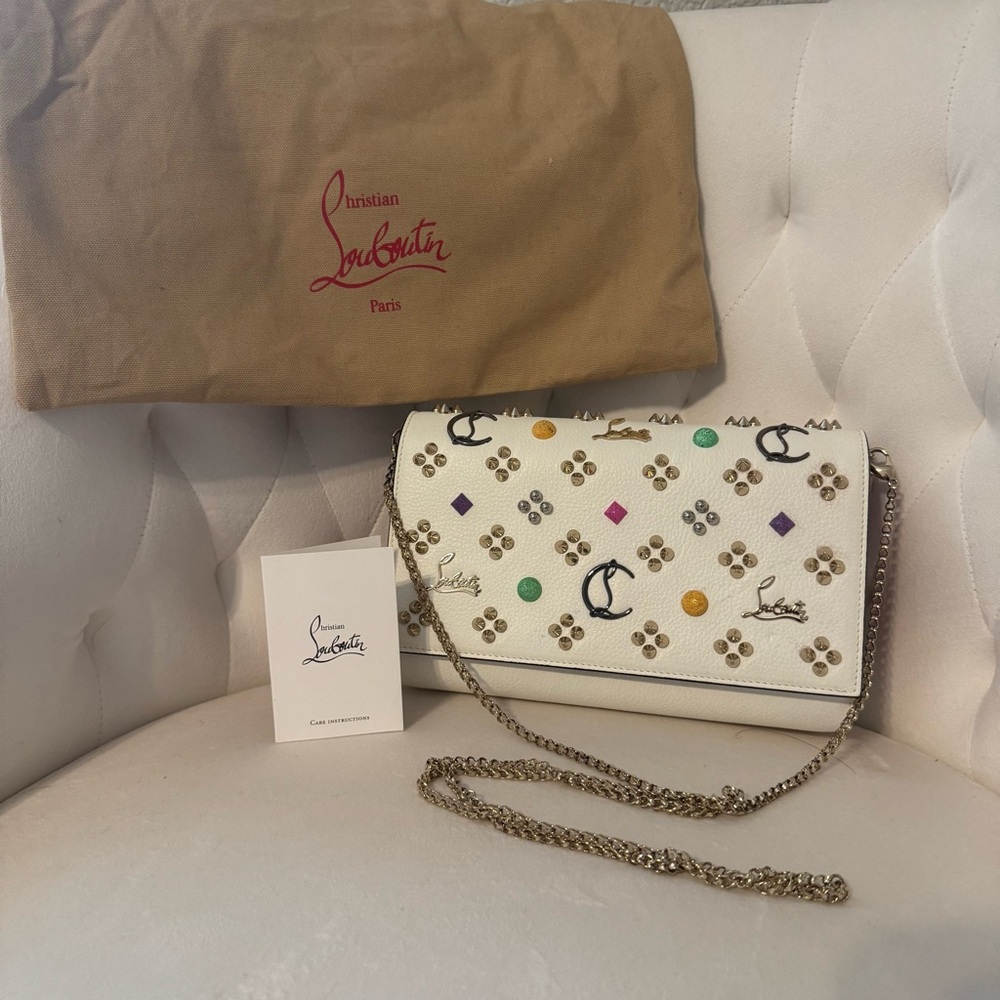 Christian Louboutin White Crossbody Bag with Multicolor Studs